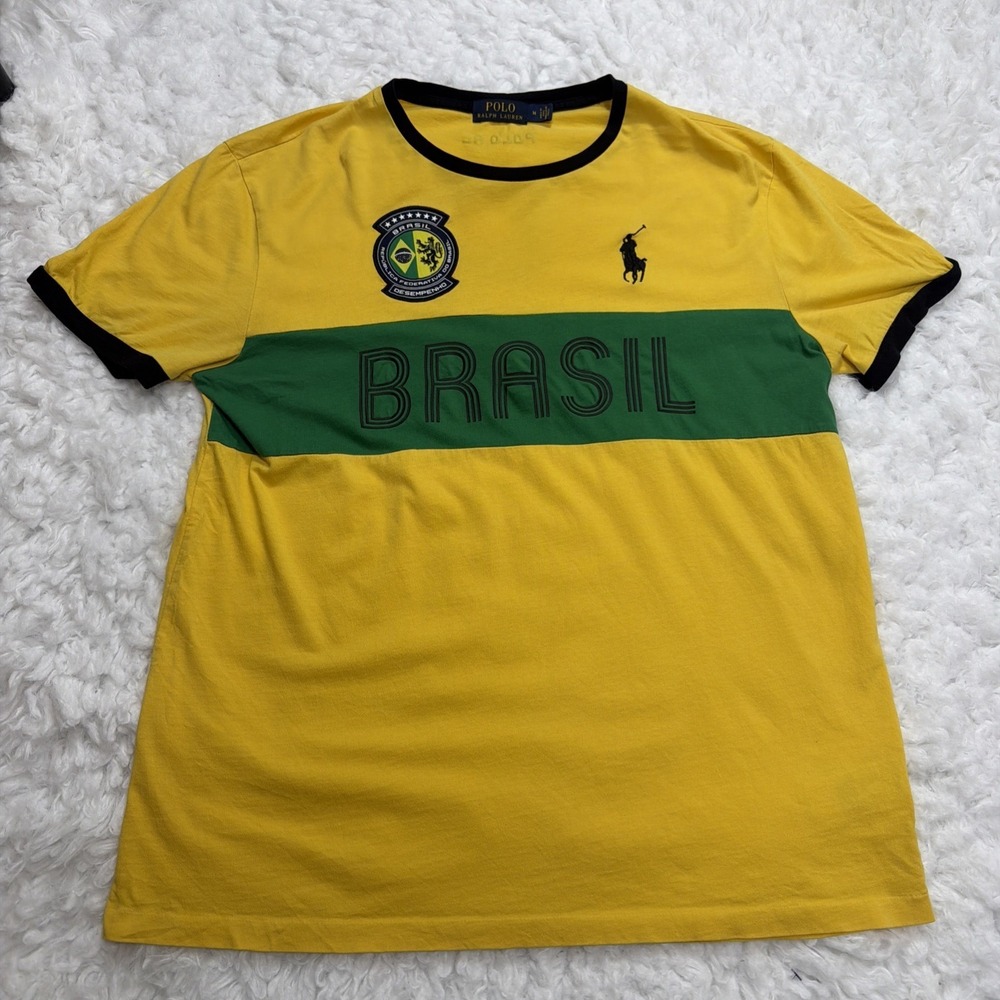 Polo Ralph Lauren Men's BRAZIL Big Pony Short Sleeve Yellow Tee Jersey Shirt M